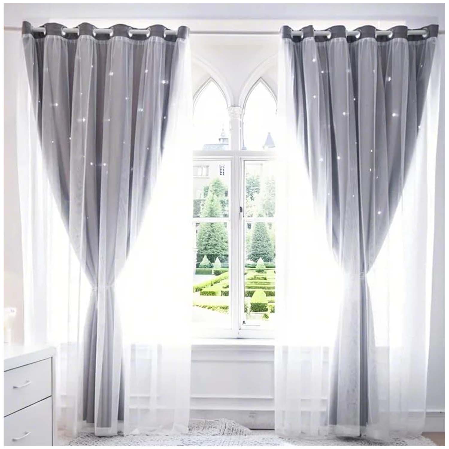 CORTINAS BLACKOUT CON AGUJERO ESTRELLA Y VISILLO INTEGRADO - GRIS - 2