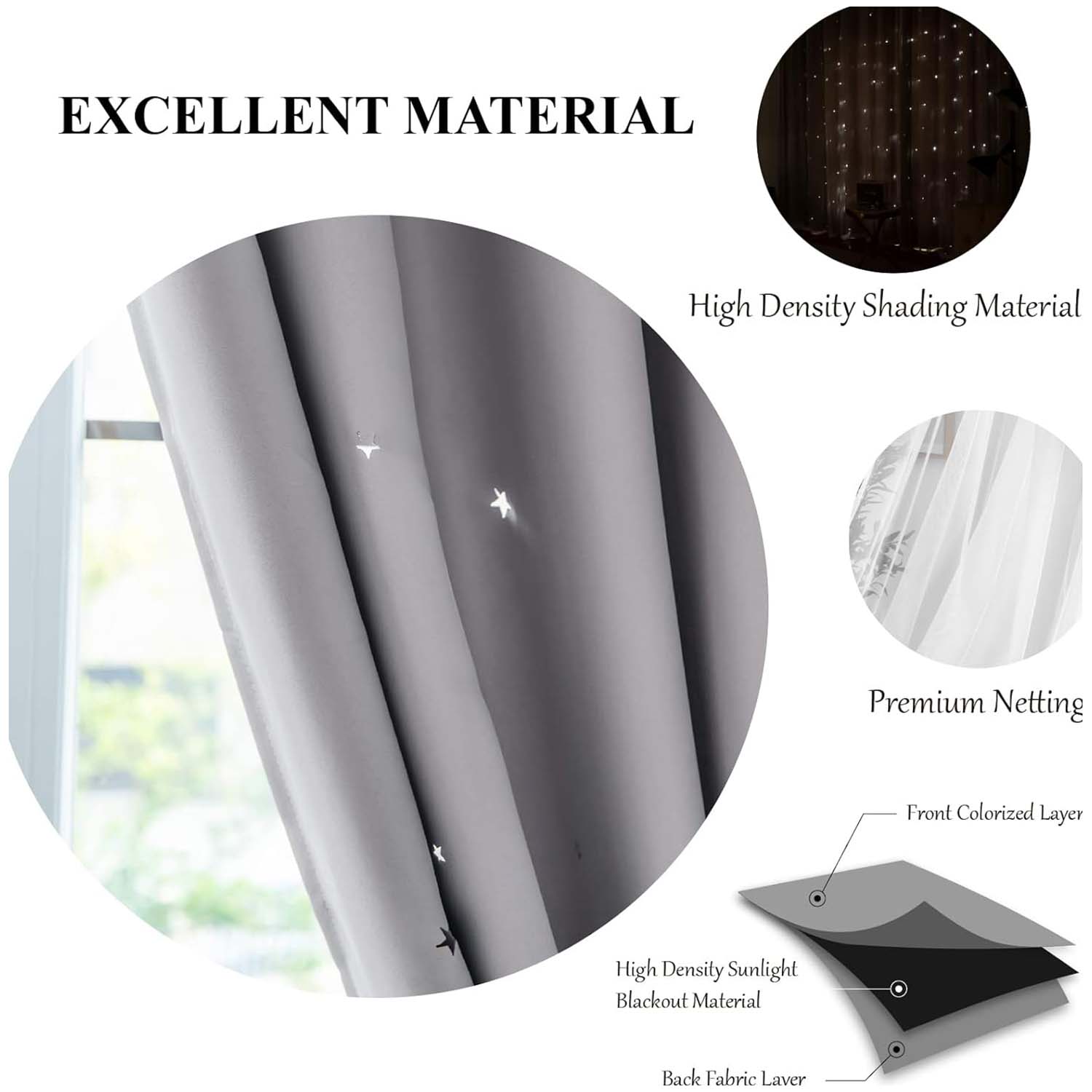 CORTINAS BLACKOUT CON AGUJERO ESTRELLA Y VISILLO INTEGRADO - GRIS - 3
