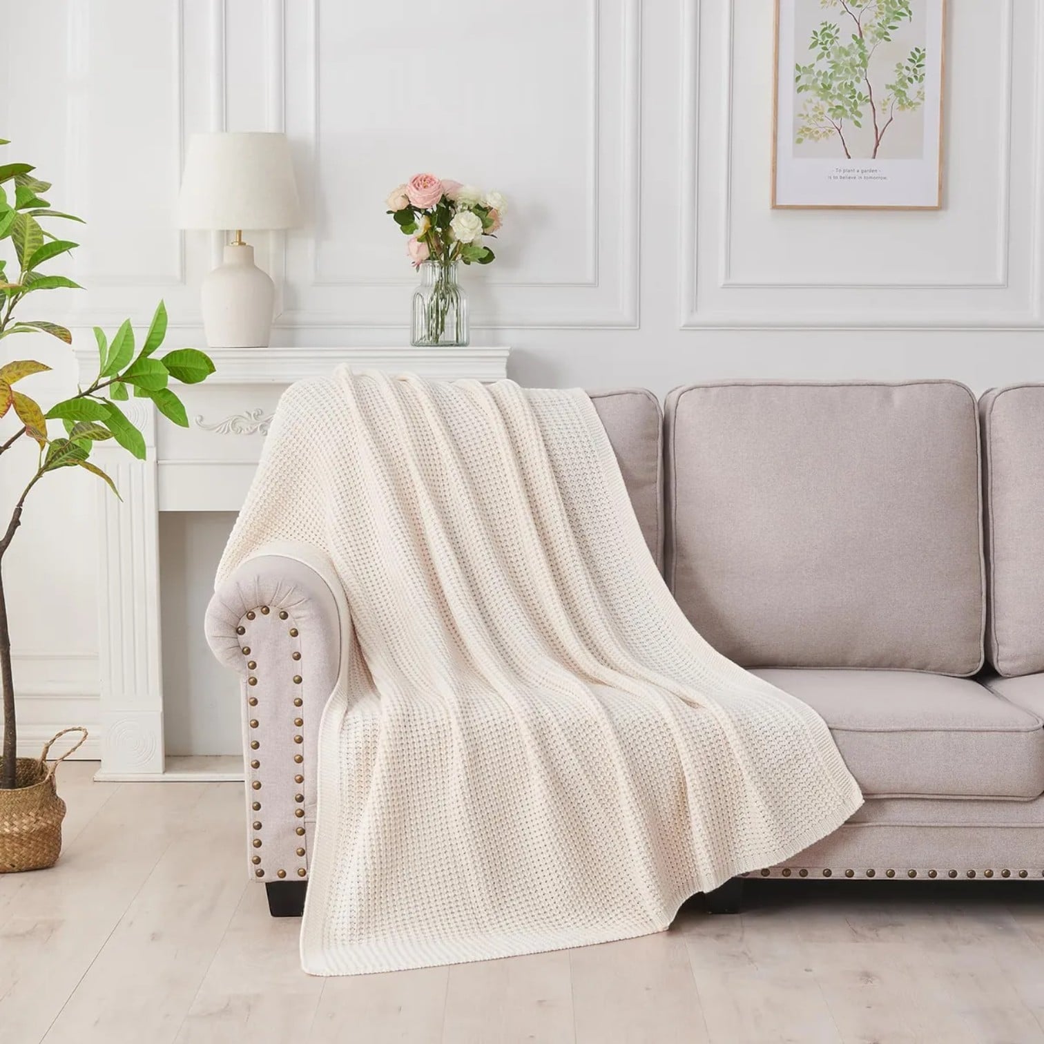 MANTA DE ALGODON GOFRE 205 X155CMS BEIGE - 1