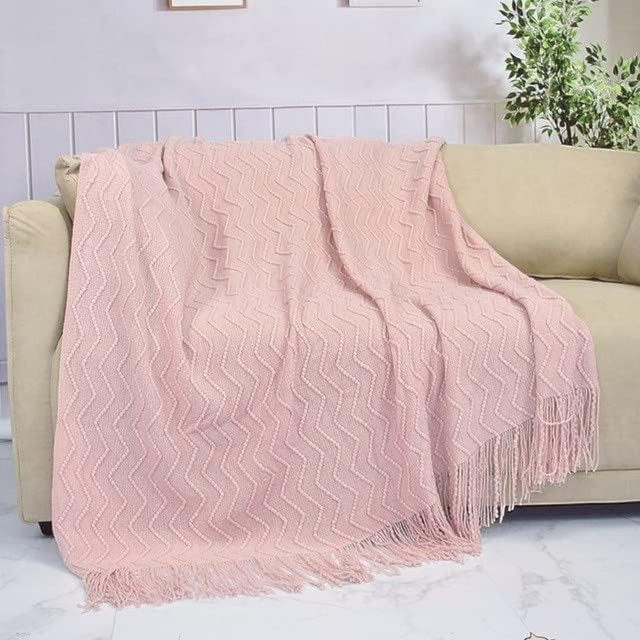 MANTA DE LANA CON FLECOS 120X210 CM ROSA - 1