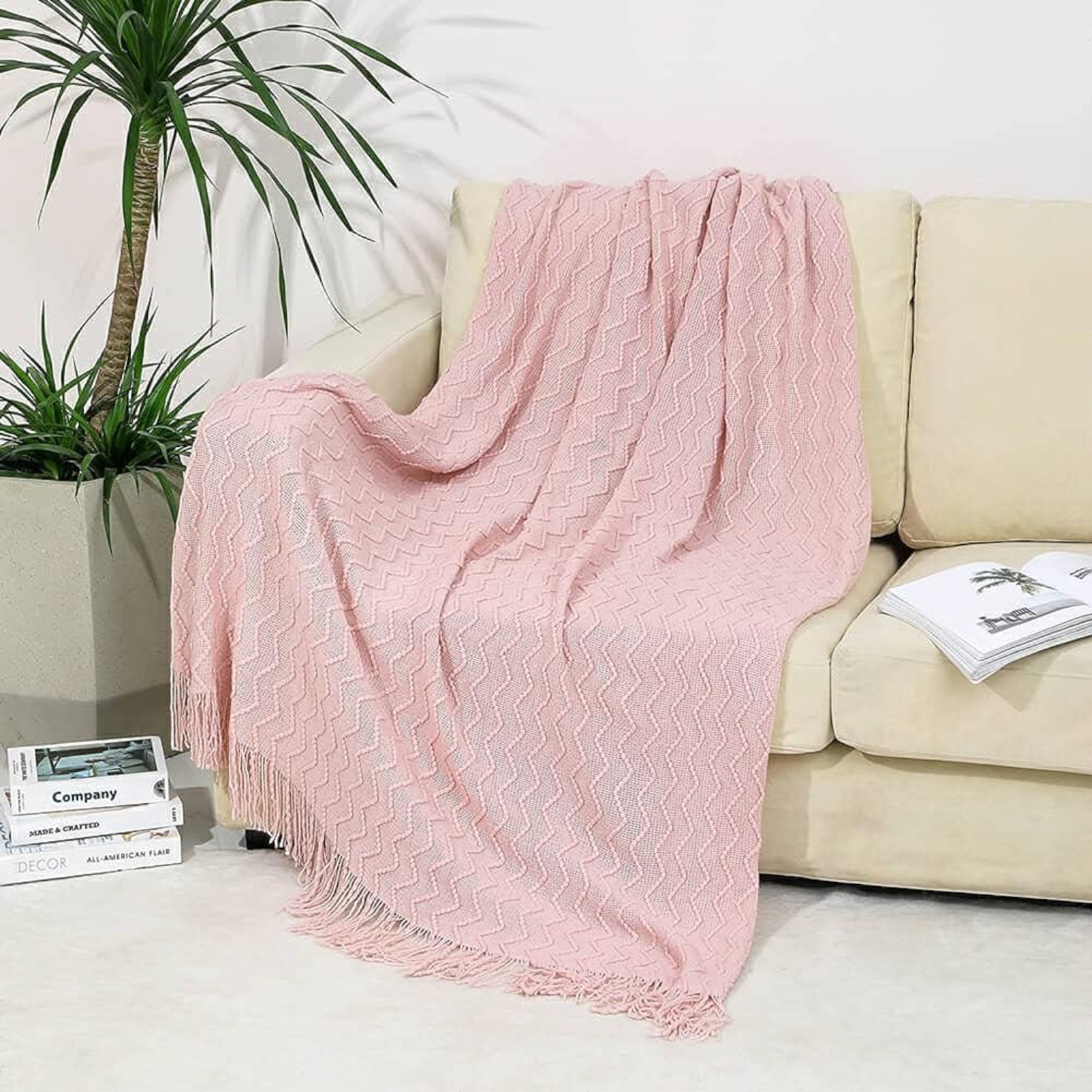 MANTA DE LANA CON FLECOS 120X210 CM ROSA - 2