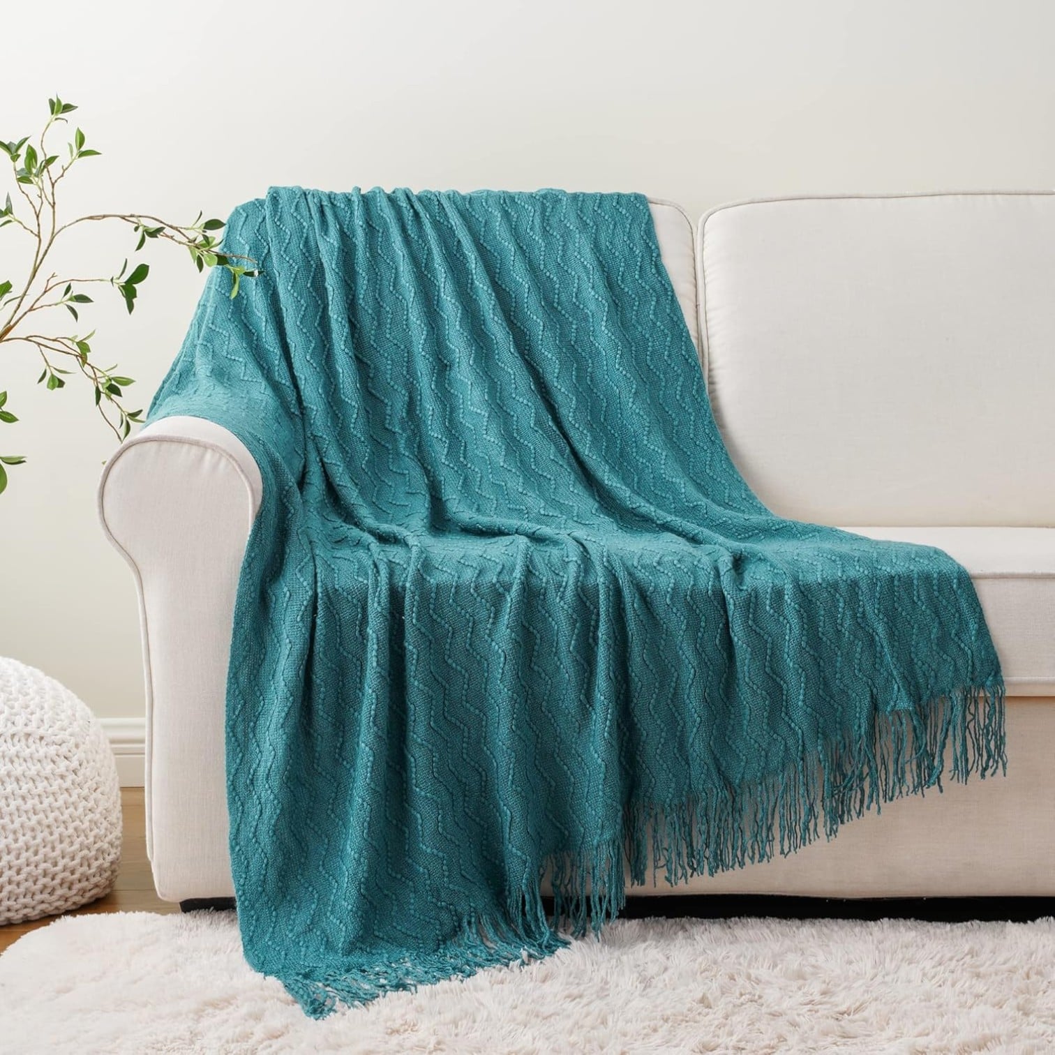 MANTA DE LANA CON FLECOS 120X210 CM VERDE - 1