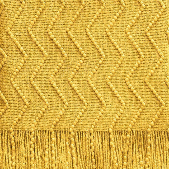 MANTA DE LANA CON FLECOS 120X210 CM EN COLOR AMARILLO - 3
