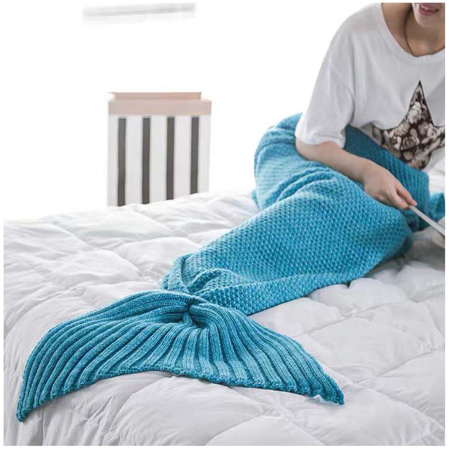 MANTA COLA DE SIRENA DE LANA 90X180 CM AZUL - 2
