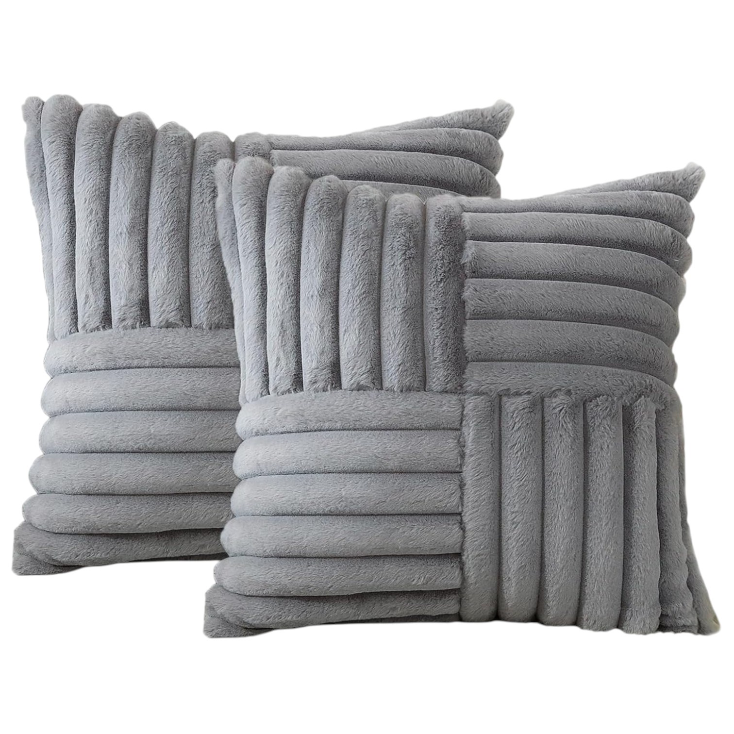 PACK DE 02 FUNDAS DE COJÍN PELO DE CONEJO DE IMITACIÓN 45X45 GRIS - 1