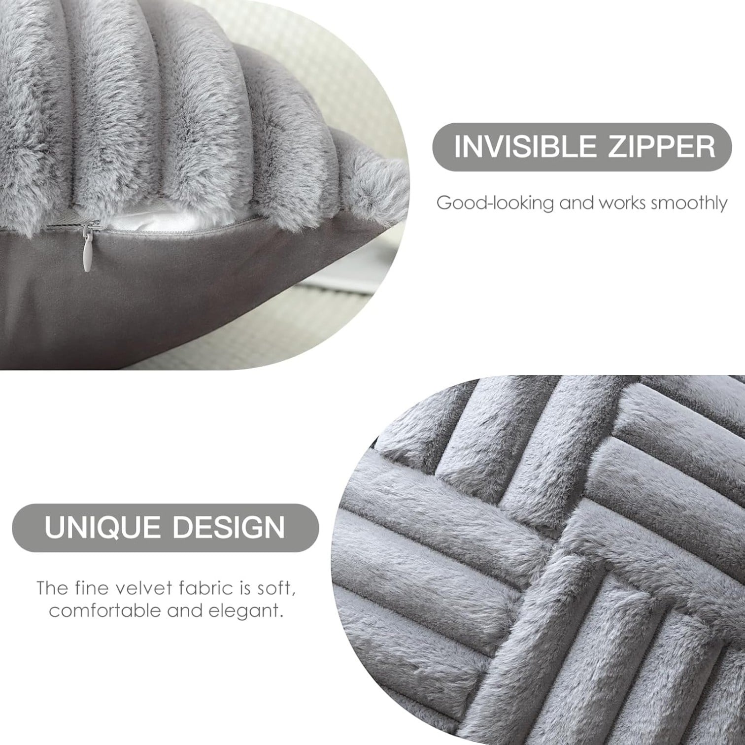 PACK DE 02 FUNDAS DE COJÍN PELO DE CONEJO DE IMITACIÓN 45X45 GRIS - 3