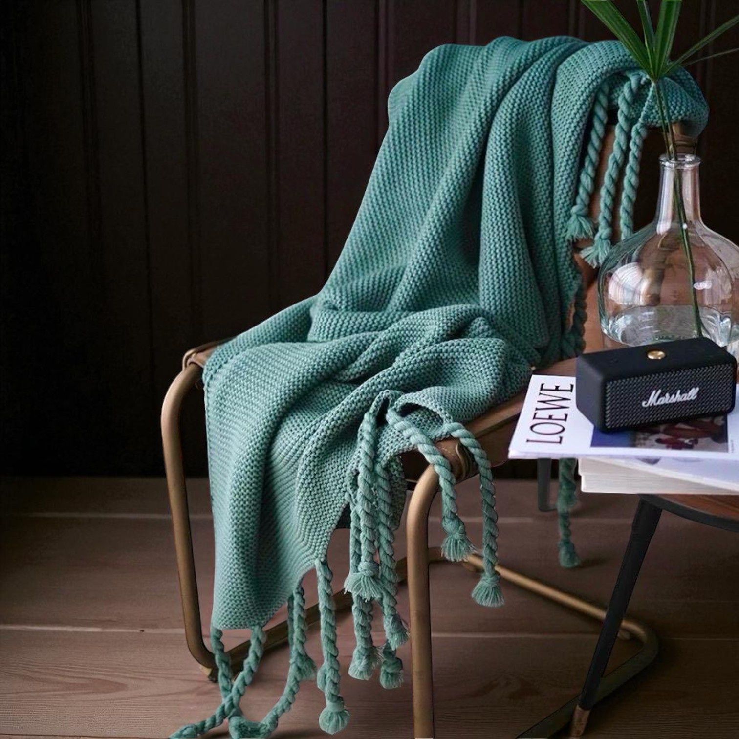 MANTA ENCAJE DE LANA GRUESA TEJIDA A MANO PREMIUM 150X230CM VERDE - 1