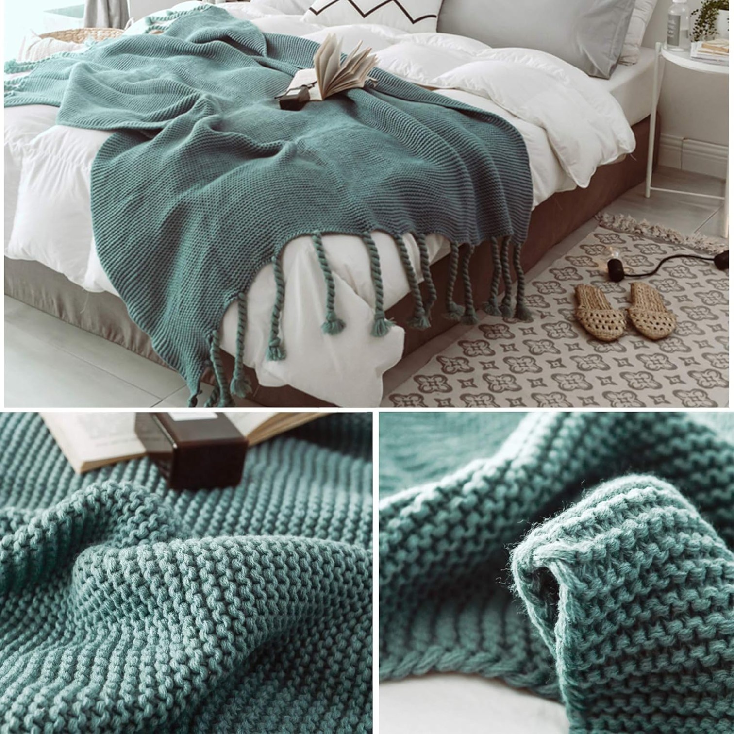 MANTA ENCAJE DE LANA GRUESA TEJIDA A MANO PREMIUM 150X230CM VERDE - 3