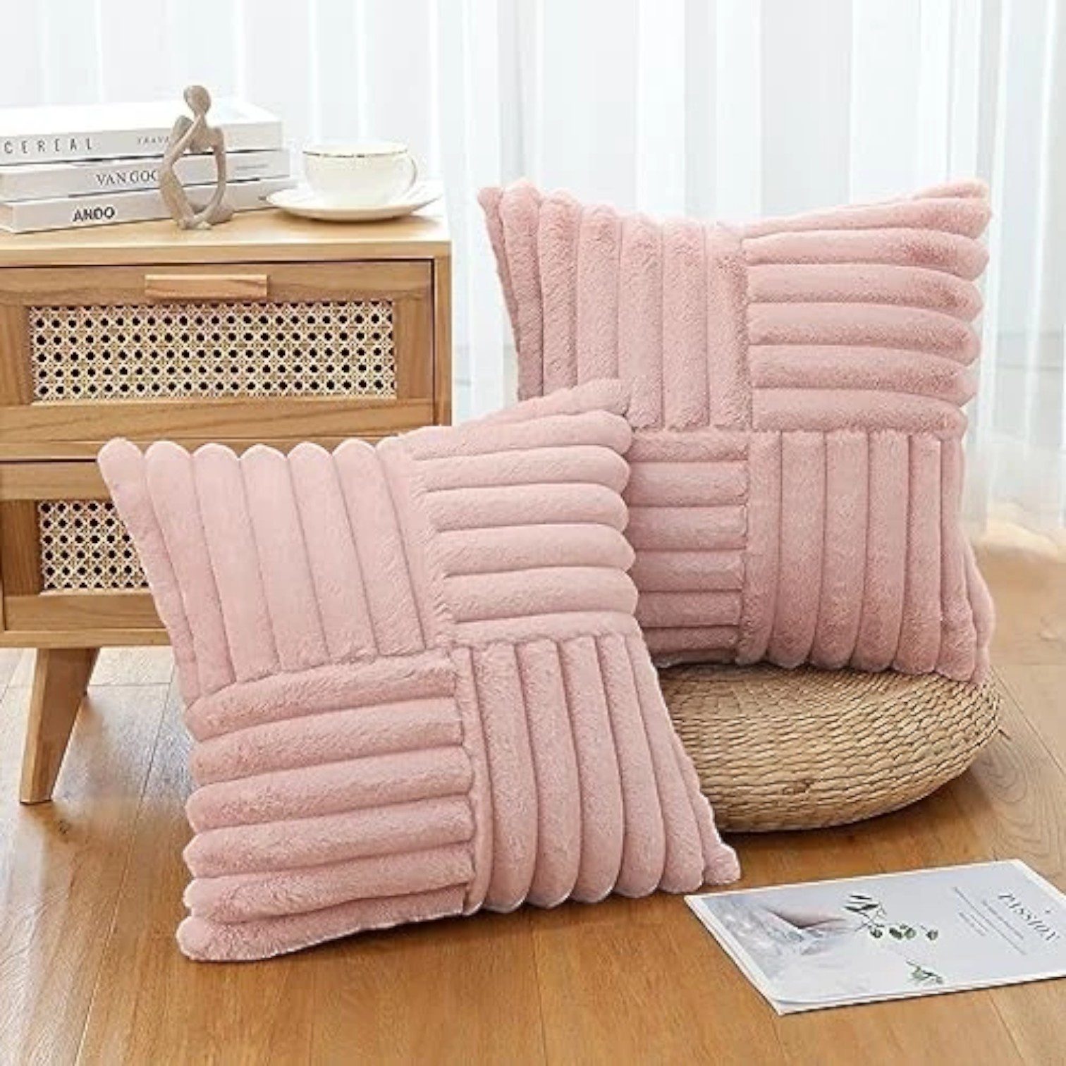 PACK DE 02 FUNDAS DE COJÍN PELO DE CONEJO DE IMITACIÓN 45X45 ROSA - 2