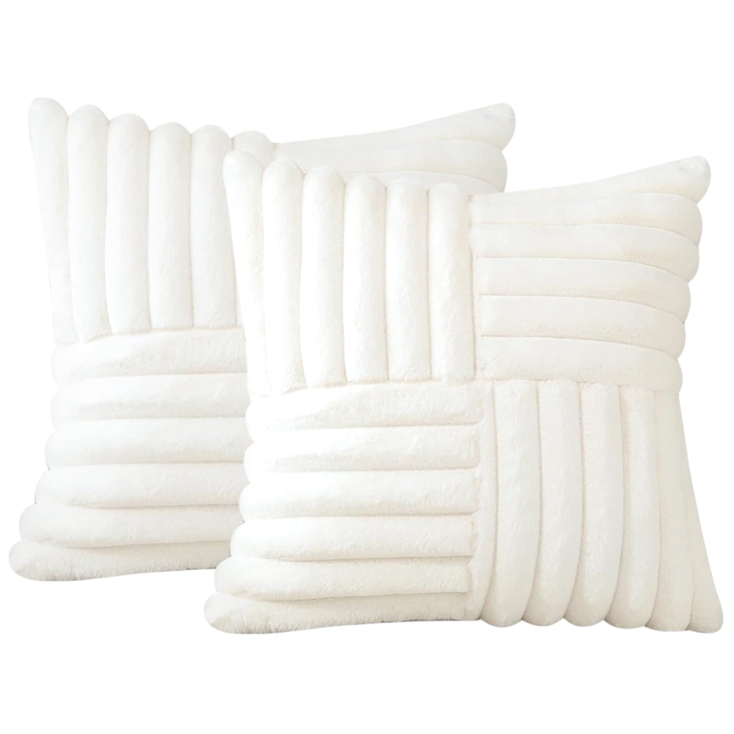 PACK DE 02 FUNDAS DE COJÍN PELO DE CONEJO DE IMITACIÓN 45X45 EN COLOR BLANCO - 1