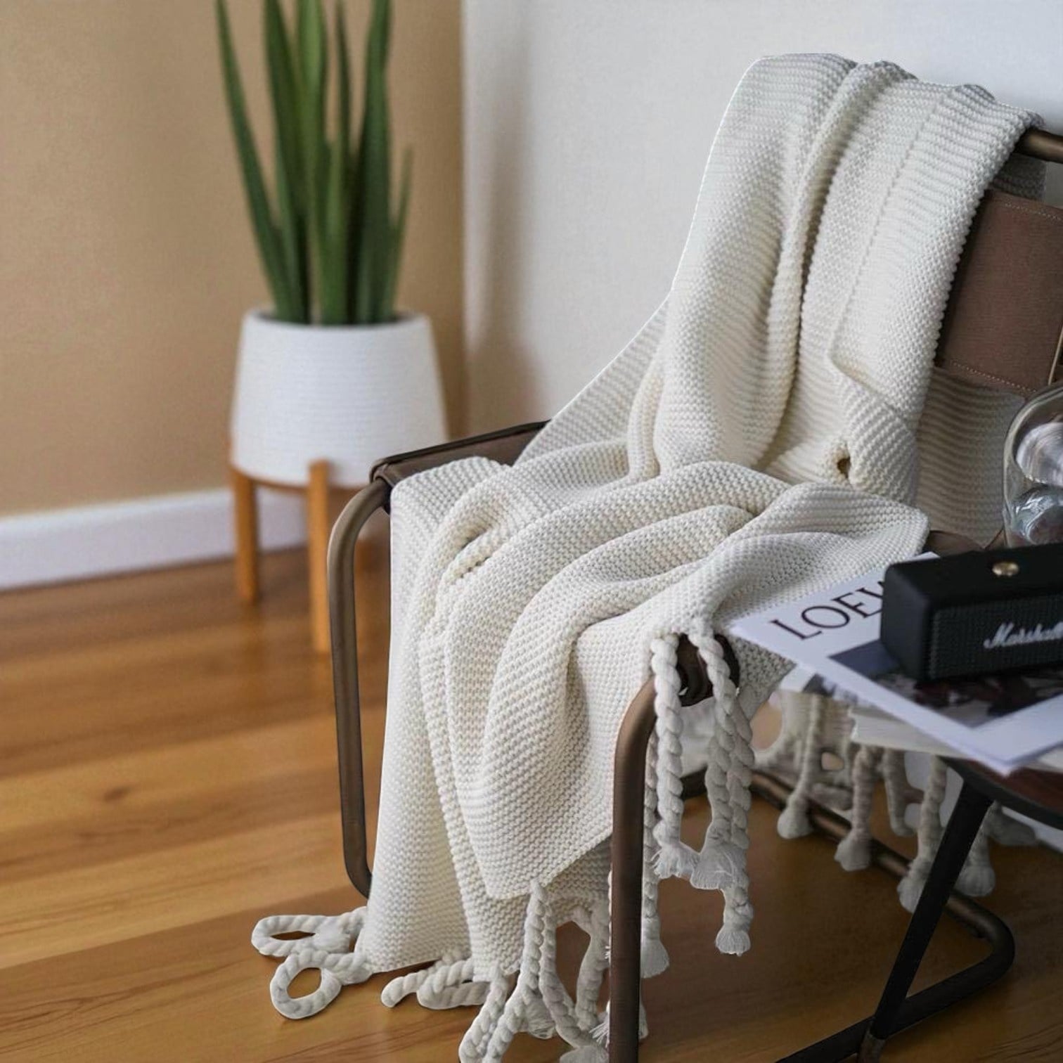 MANTA ENCAJE DE LANA GRUESA TEJIDA A MANO PREMIUM 150X230CM CREMA - 1