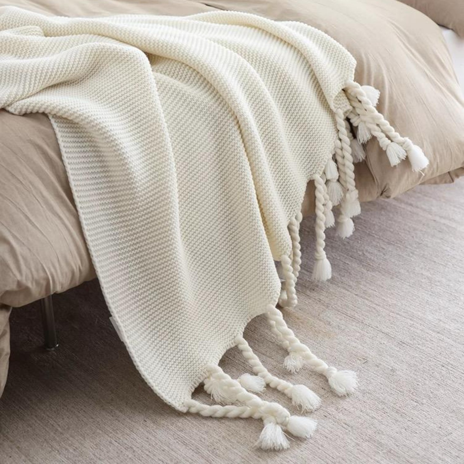 MANTA ENCAJE DE LANA GRUESA TEJIDA A MANO PREMIUM 150X230CM CREMA - 3