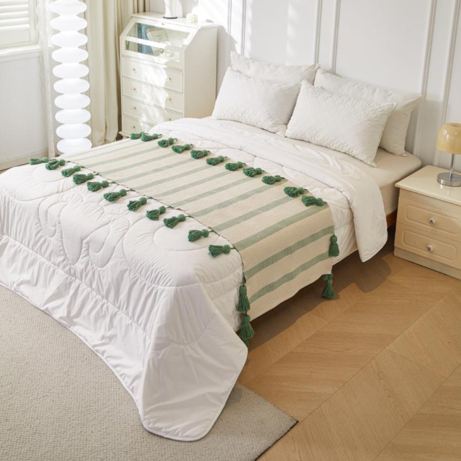 PIECERA TEJIDO BOHEMIO DE ALGODON / LINO 70X210 CM VERDE - 1