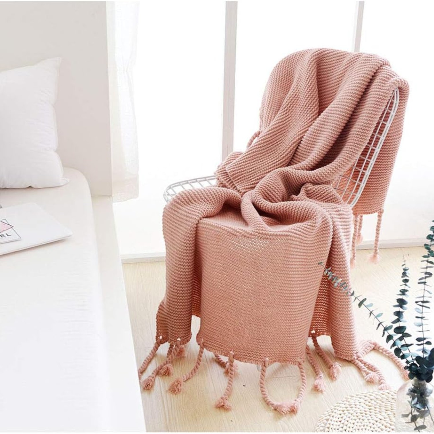 MANTA ENCAJE DE LANA GRUESA TEJIDA A MANO PREMIUM 150X230CM ROSA - 1