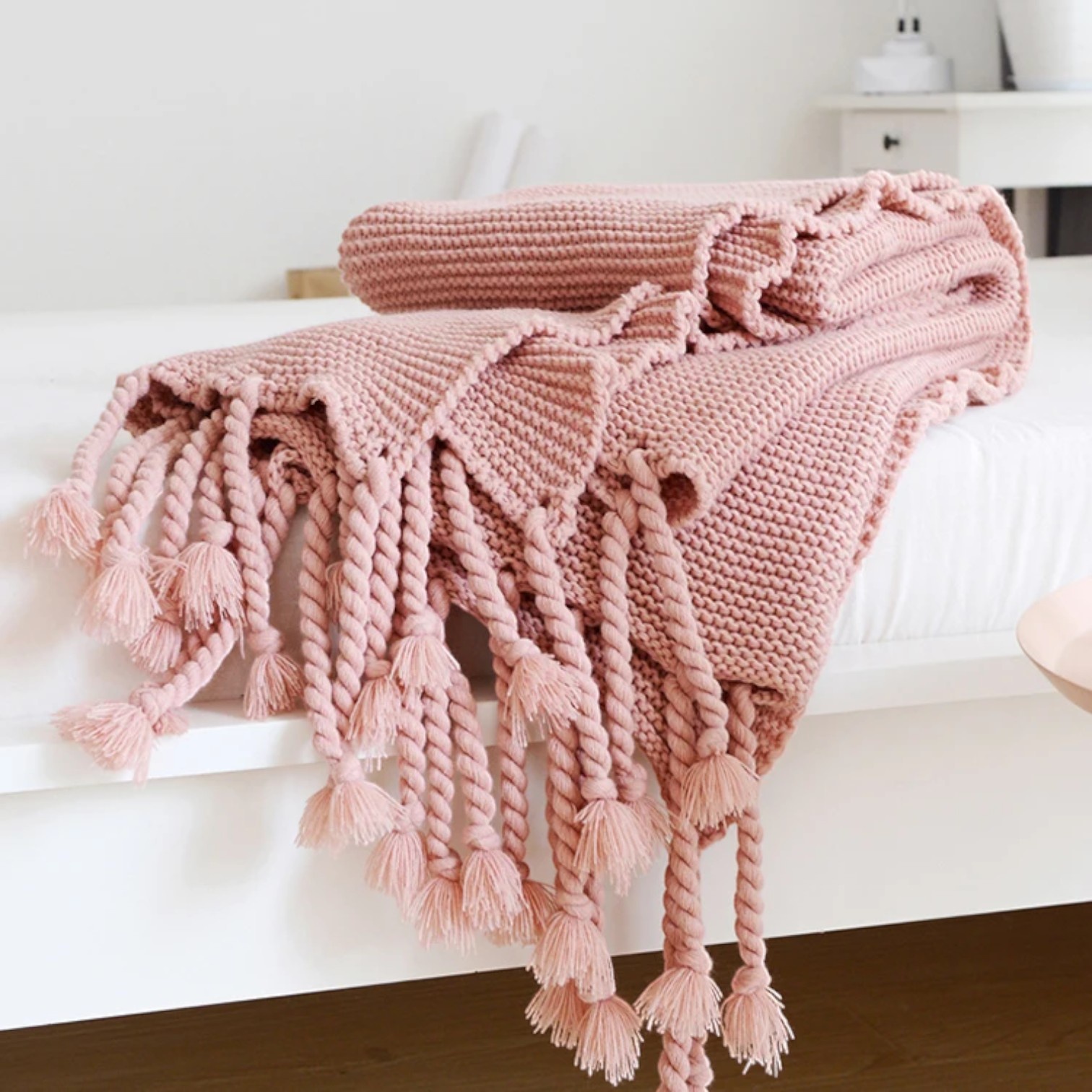 MANTA ENCAJE DE LANA GRUESA TEJIDA A MANO PREMIUM 150X230CM ROSA - 2