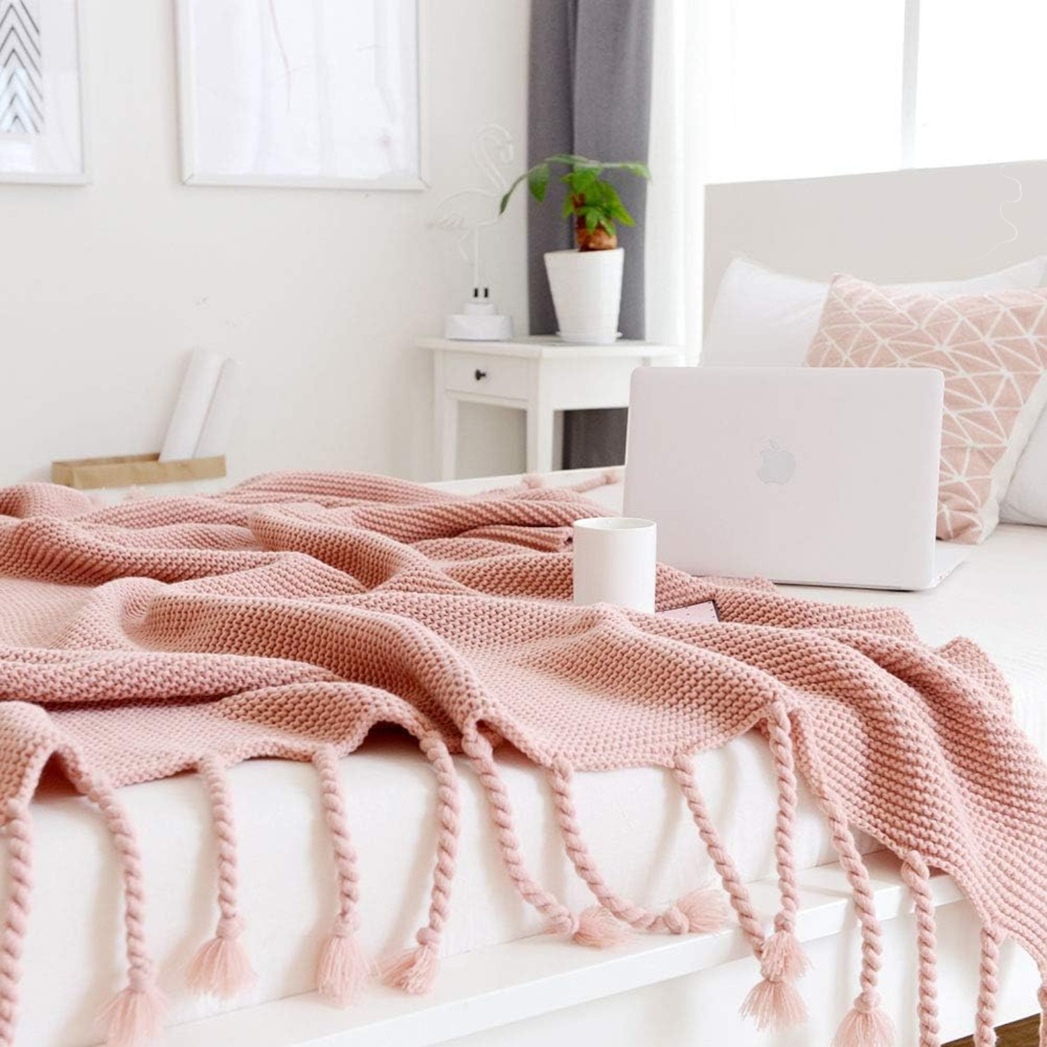 MANTA ENCAJE DE LANA GRUESA TEJIDA A MANO PREMIUM 150X230CM ROSA - 3