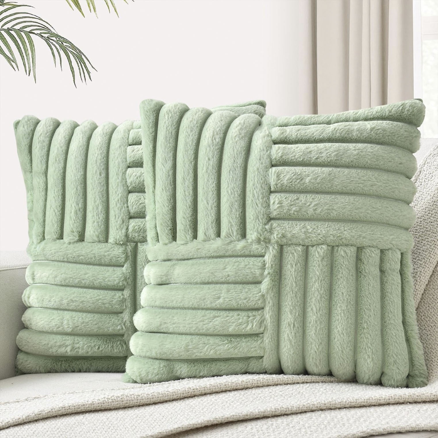 PACK DE 02 FUNDAS DE COJÍN PELO DE CONEJO DE IMITACIÓN 45X45 VERDE - 2