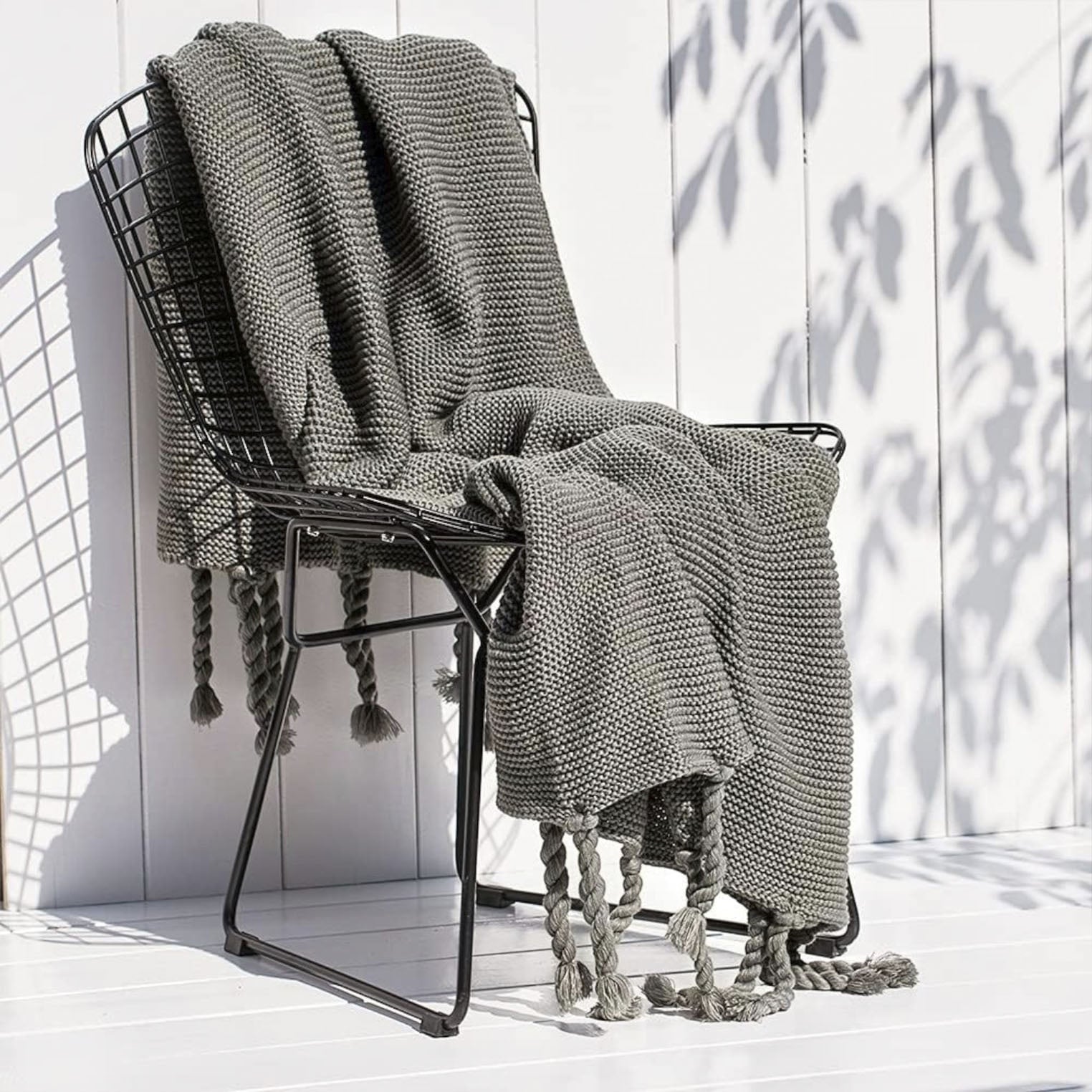 MANTA ENCAJE DE LANA GRUESA TEJIDA A MANO PREMIUM 150X230CM GRIS - 1