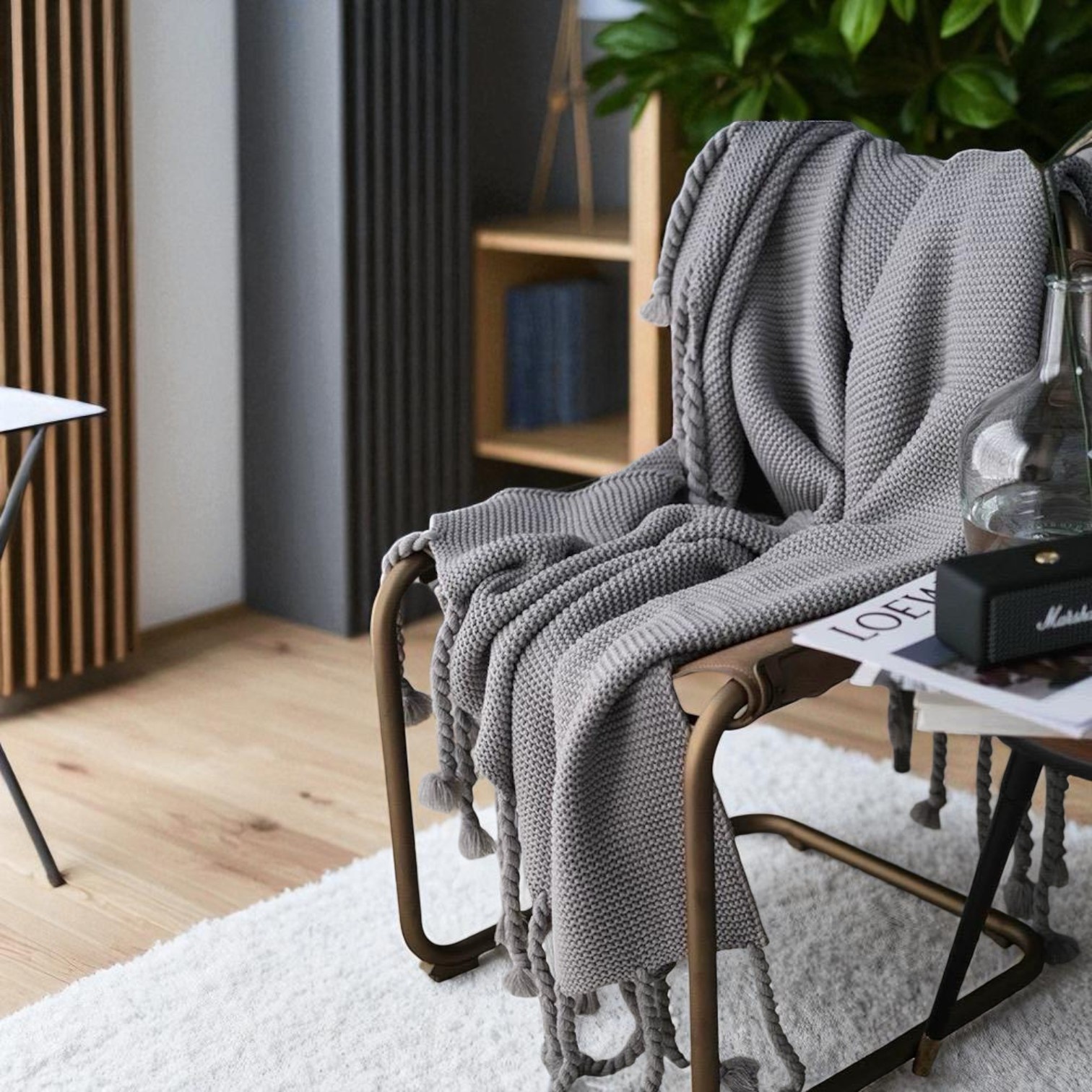 MANTA ENCAJE DE LANA GRUESA TEJIDA A MANO PREMIUM 150X230CM GRIS - 3