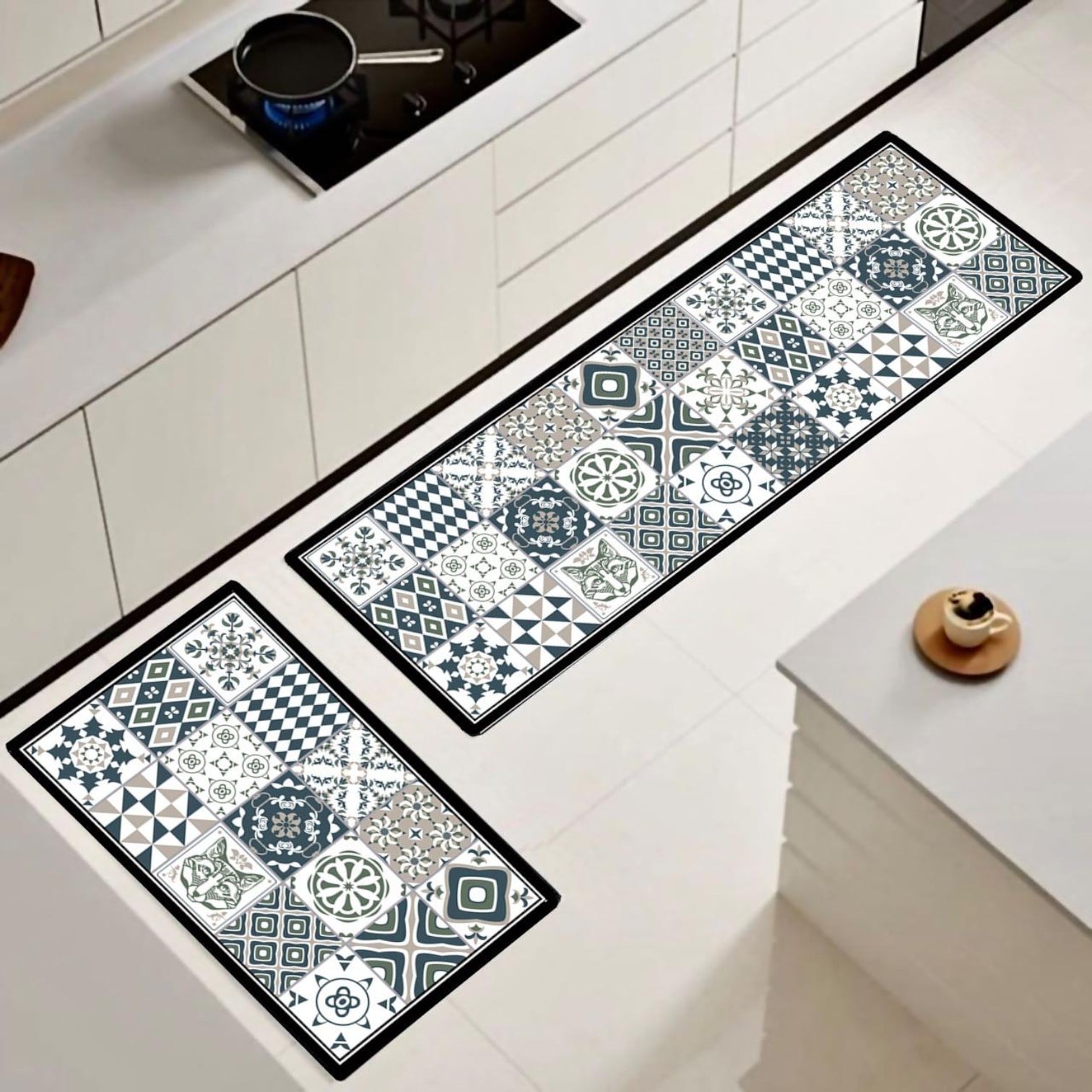 SET DE 02 ALFOMBRA DE COCINA IMPERMEABLE DE CUERO NAPPA MD08 - 1