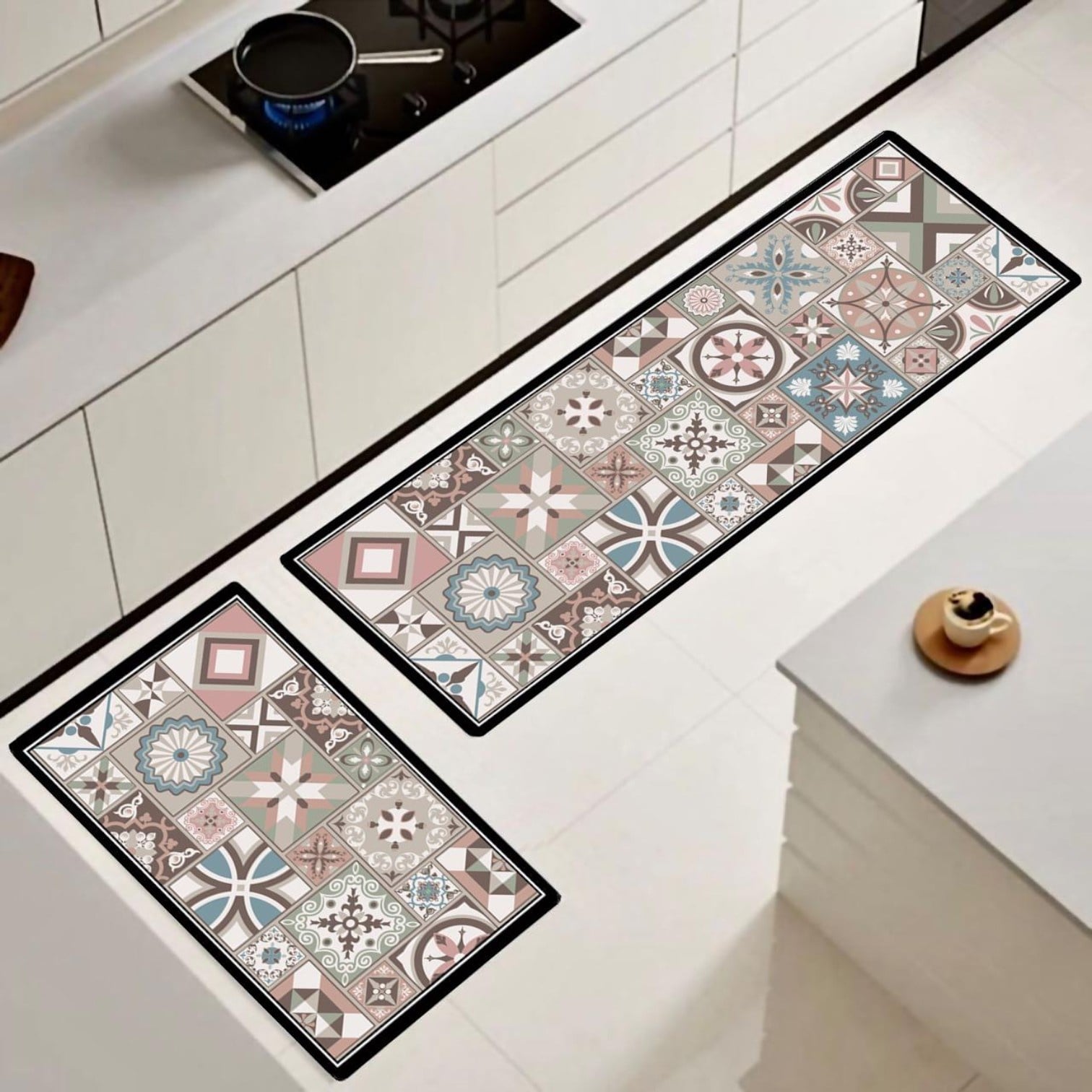SET DE 02 ALFOMBRA DE COCINA IMPERMEABLE DE CUERO NAPPA MD06 - 1