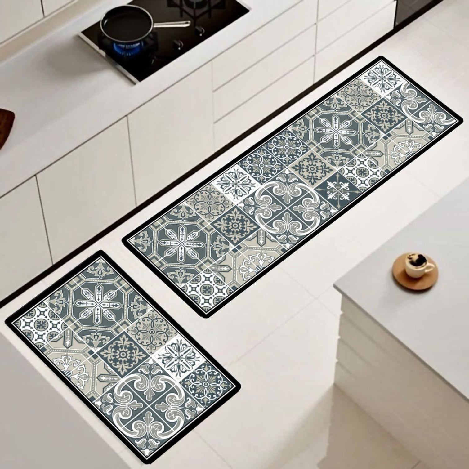 SET DE 02 ALFOMBRA DE COCINA IMPERMEABLE DE CUERO NAPPA MD03 - 1