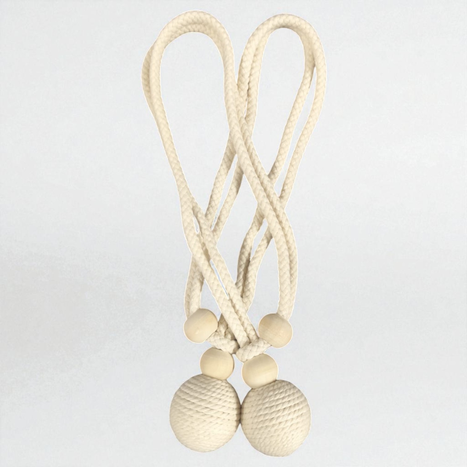 PACK DE 02 SUJETADORES PARA CORTINAS - BOLA TEJIDA BEIGE - 1