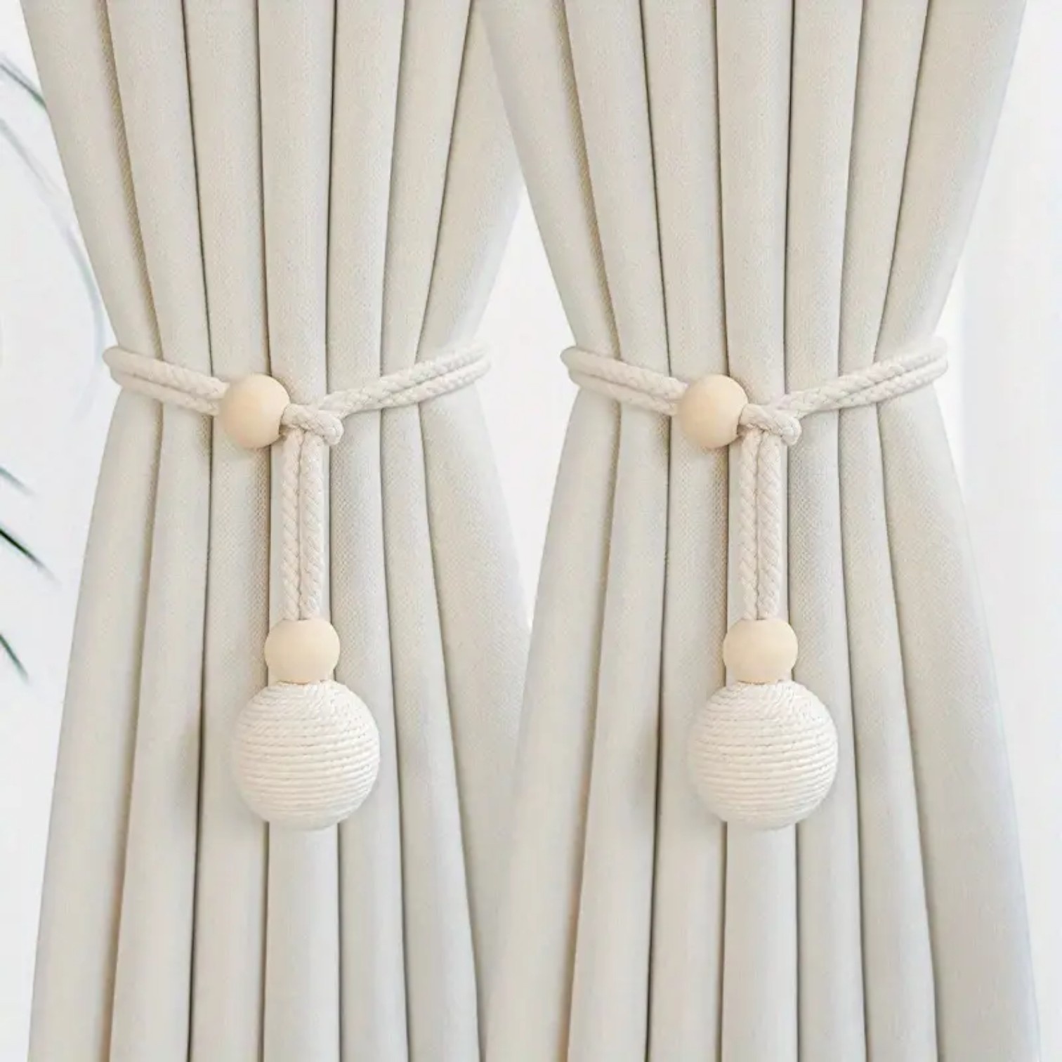 PACK DE 02 SUJETADORES PARA CORTINAS - BOLA TEJIDA BEIGE - 2