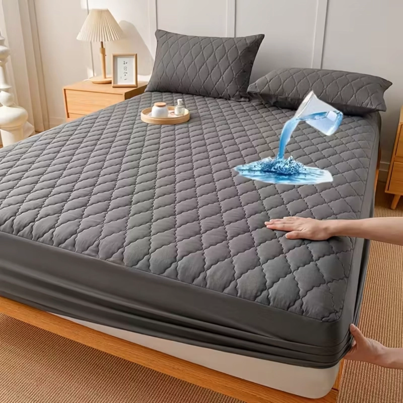 CUBRECOLCHON IMPERMEABLE SUPERKING + 02 FUNDAS DE ALMOHADA PLOMO - 2
