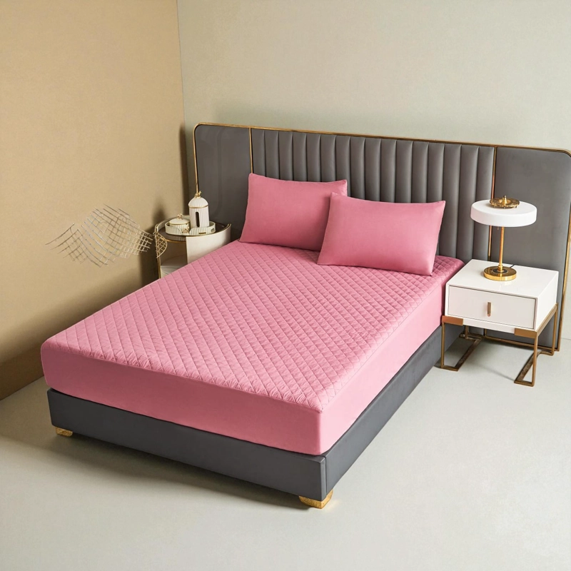 CUBRECOLCHON IMPERMEABLE 2P + 02 FUNDAS DE ALMOHADA ROSADO - 1