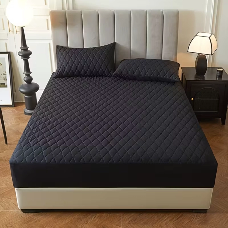 CUBRECOLCHON IMPERMEABLE KING + 02 FUNDAS DE ALMOHADA NEGRO - 1