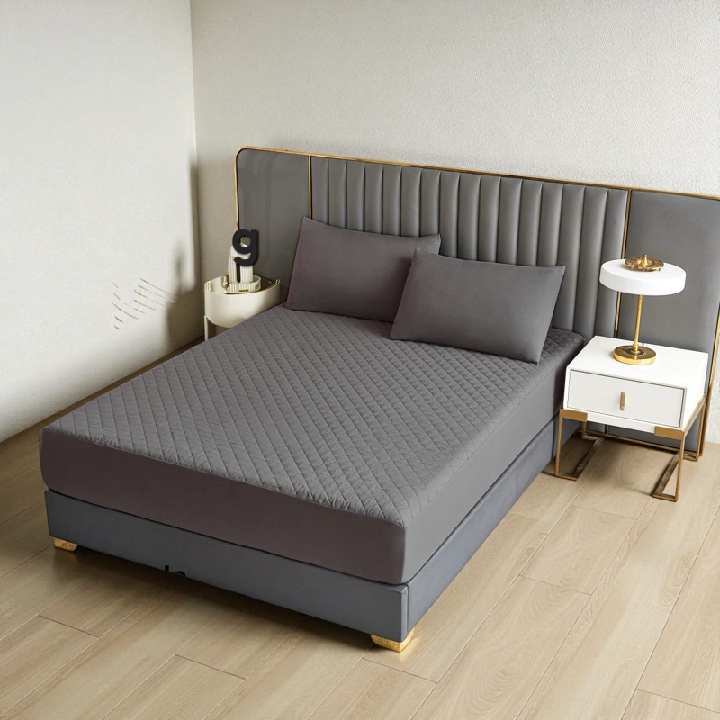 CUBRECOLCHON IMPERMEABLE KING + 02 FUNDAS DE ALMOHADA PLOMO - 1