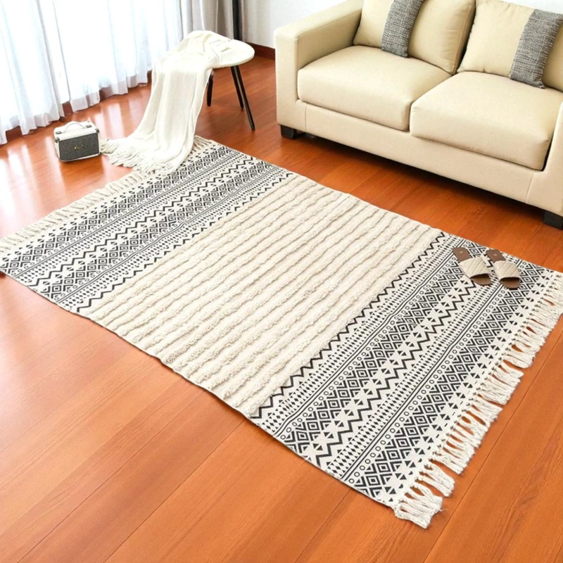 ALFOMBRA ESTILO NORDICO BOHEMIO CON FLECOS 120X180 CM YOMSHI - 1