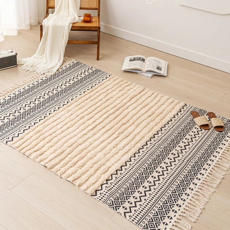 ALFOMBRA ESTILO NORDICO BOHEMIO CON FLECOS 120X180 CM YOMSHI - 2