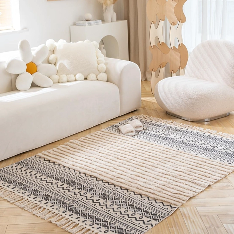 ALFOMBRA ESTILO NORDICO BOHEMIO CON FLECOS 120X180 CM YOMSHI - 4