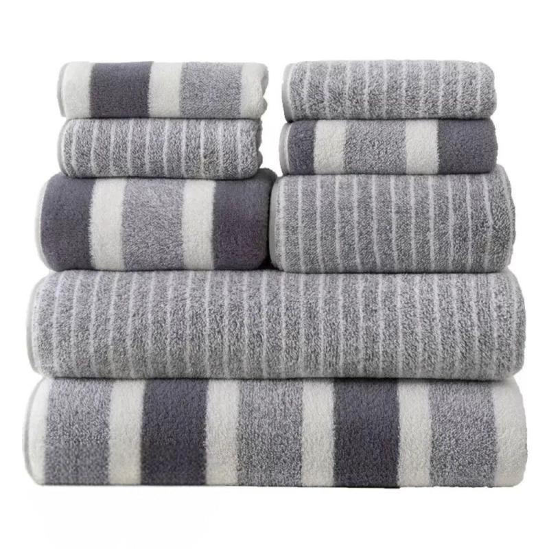 SET DE 8 TOALLAS RAYADAS ULTRA ABSORBENTES – ESTILO SPA GRIS - 1