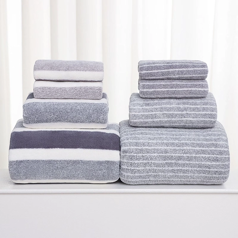 SET DE 8 TOALLAS RAYADAS ULTRA ABSORBENTES – ESTILO SPA GRIS - 2