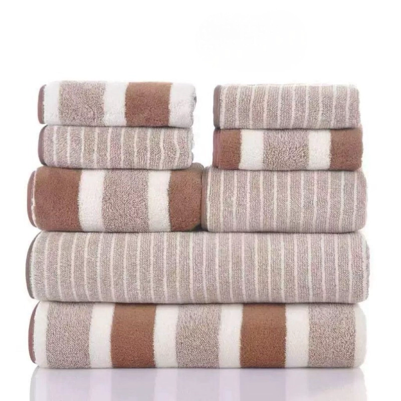 SET DE 8 TOALLAS RAYADAS ULTRA ABSORBENTES – ESTILO SPA MARRON - 1