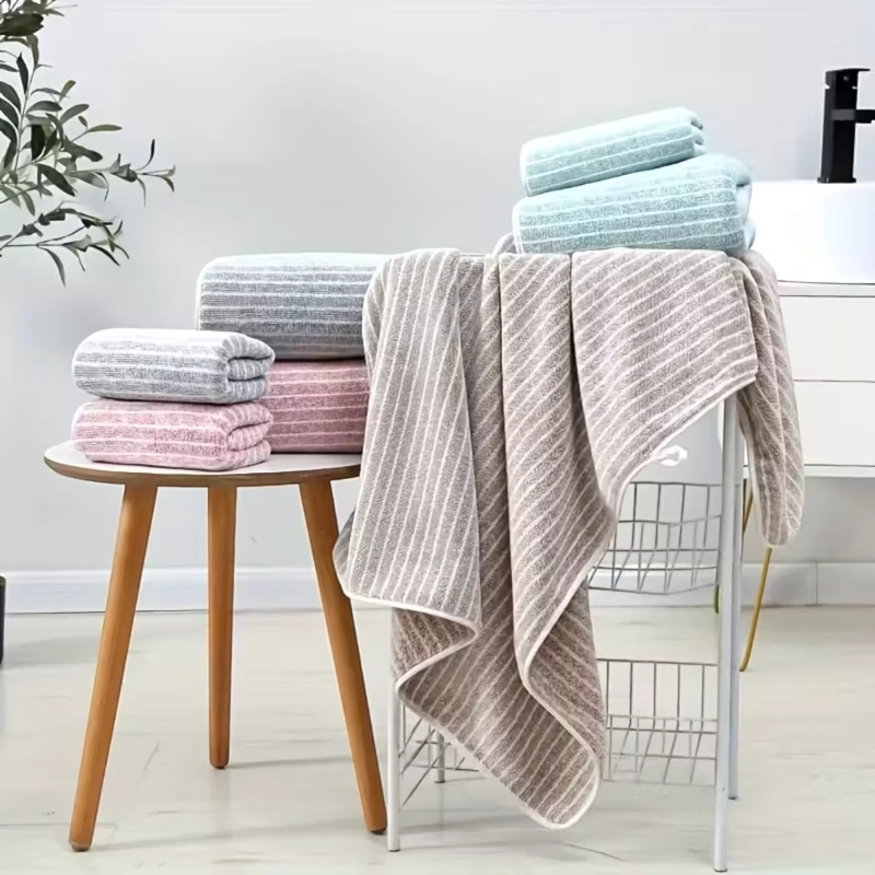 SET DE 8 TOALLAS RAYADAS ULTRA ABSORBENTES – ESTILO SPA MARRON - 4
