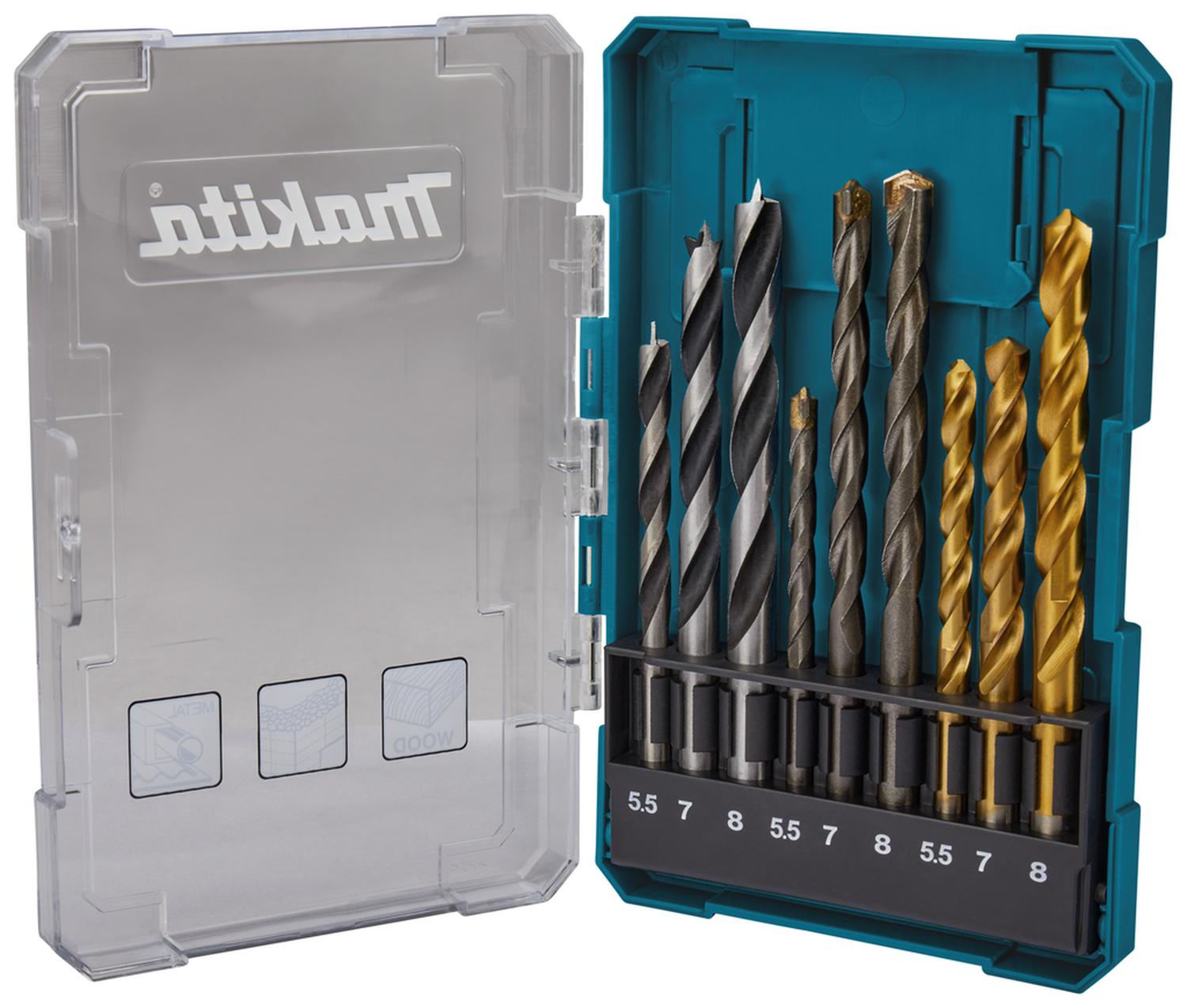 SET BROCAS PARA MADERA/METAL /CONCRETO (5.5-8) 9 PZAS-MAKITA - 1
