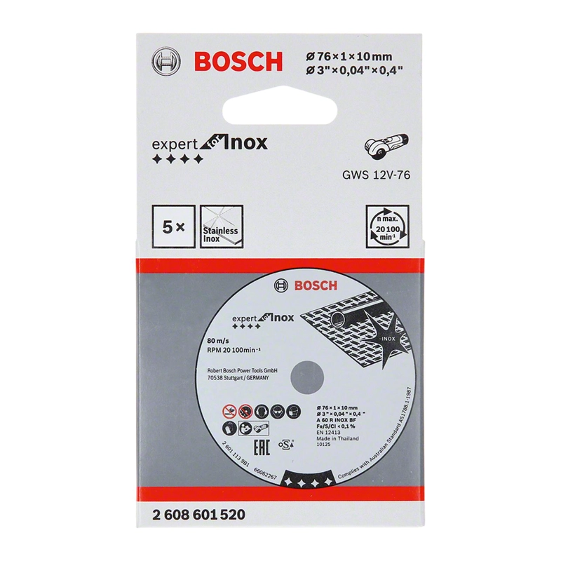5 DISCOS BOSCH 2608.601.520-000 DE CORTE EXPERT FOR INOX (3'') 76X1 0X10 MM - 3
