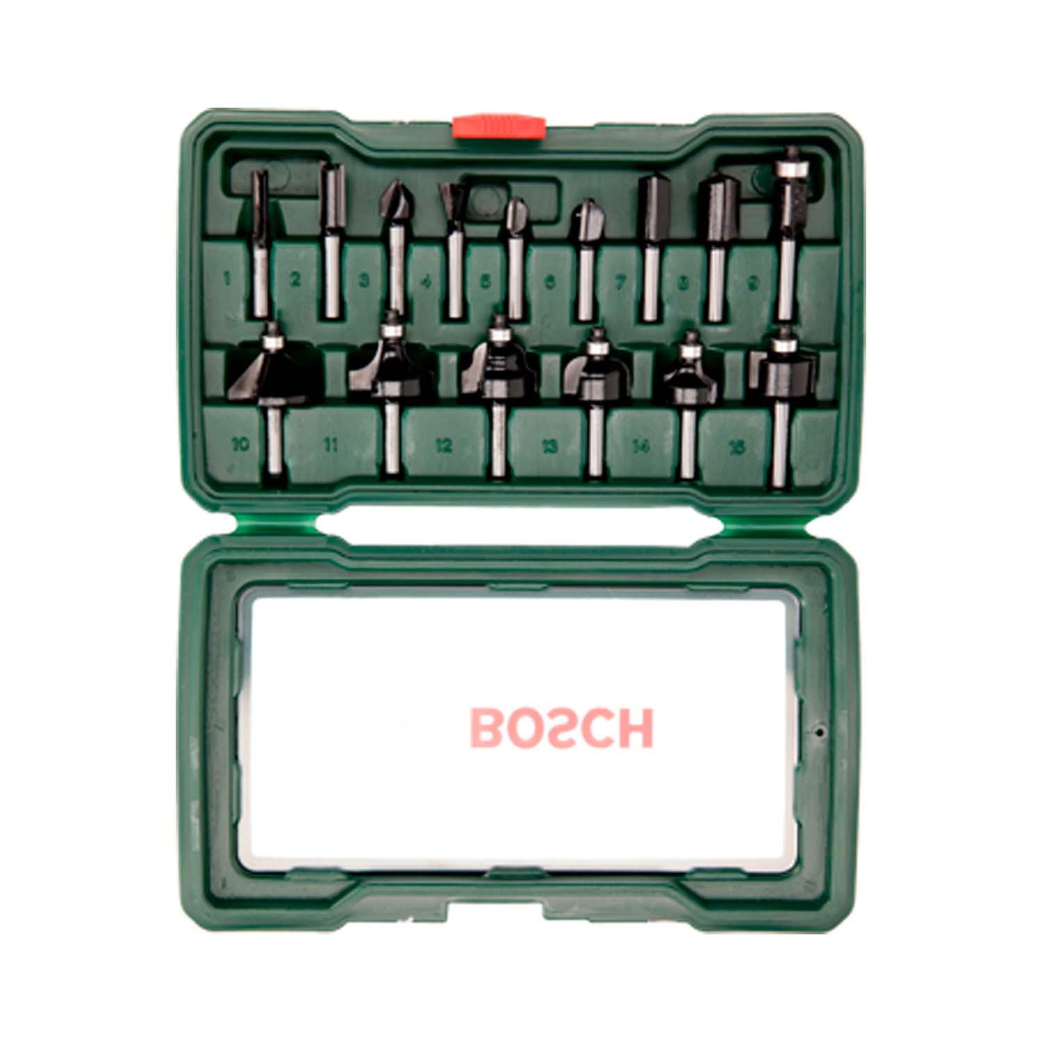 SET DE FRESAS PARA MADERA TOMA DE 1/4'' 15 PZAS. - BOSCH - 1