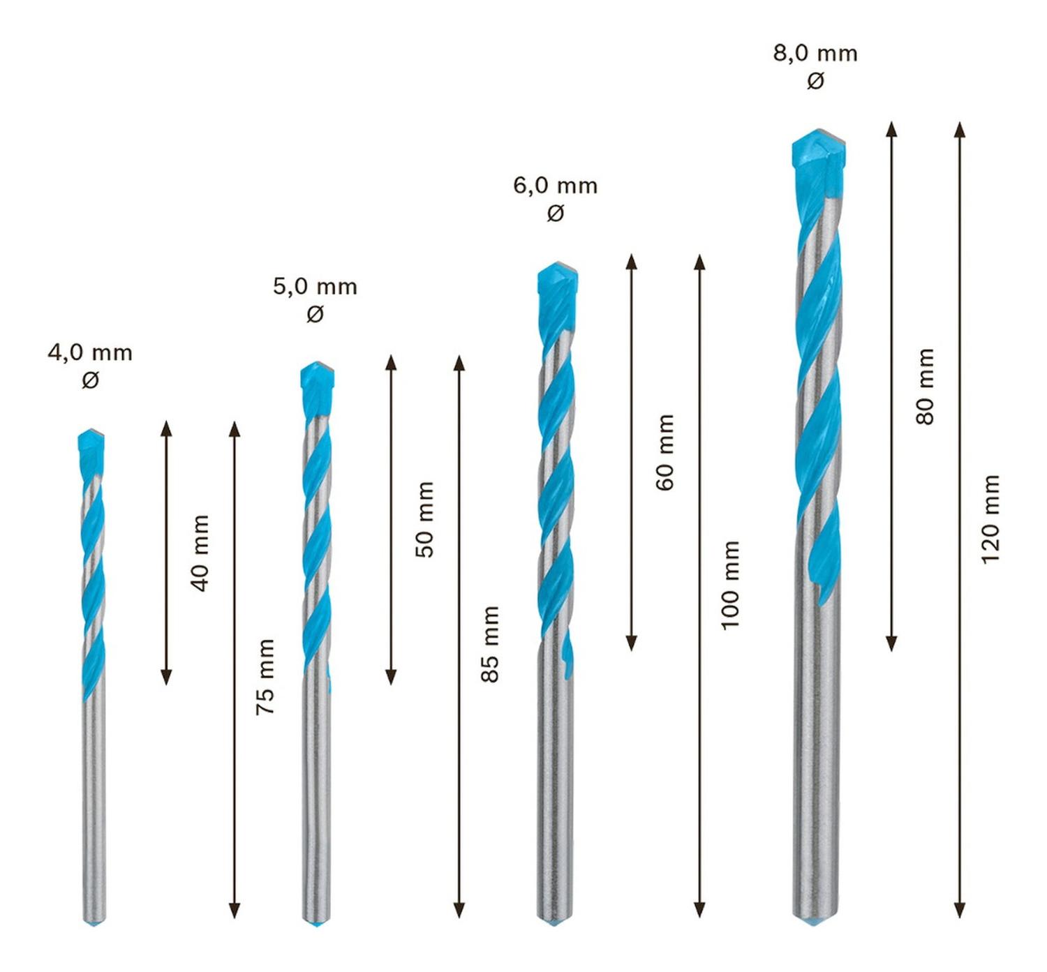 SET 4 BROCAS BOSCH CYL-9 EXPERT MULTICONSTRUCTION Ø4 5 6 8 MM - 2