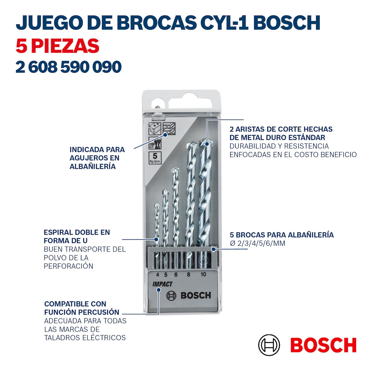 SET BROCAS PARA CONCRETO CYL-1 (4, 5, 6, 8, 10MM) 5 PZAS. - BOSCH - 3