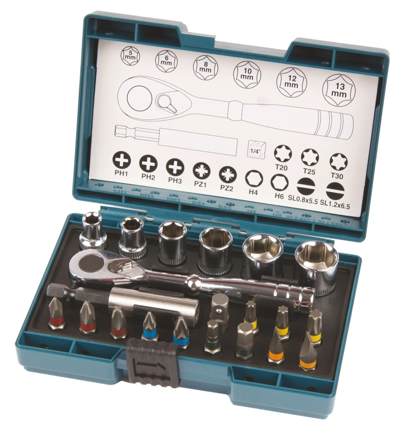 SET PUNTAS Y DADOS MAKITA B-54081 CUADRANTE 1/4'' 21 PZAS - 2
