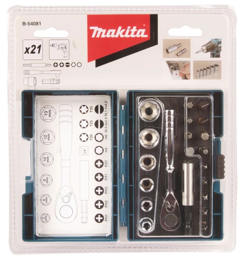 SET PUNTAS Y DADOS MAKITA B-54081 CUADRANTE 1/4'' 21 PZAS - 5