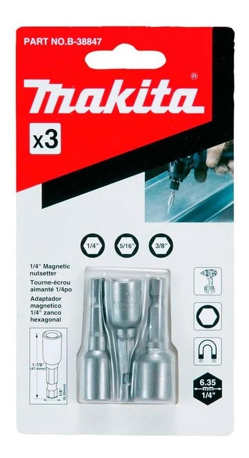 SET 3 ADAPTADOR MAGNÉTICO MAKITA B-38847 1/4' 5/16 3/8' - 2