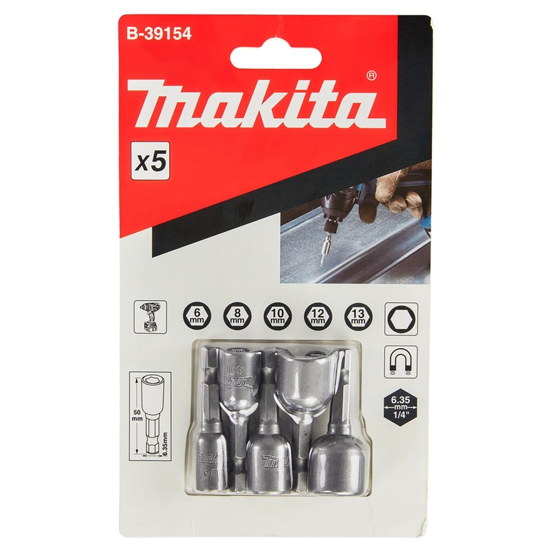 SET 5 DADOS MAGNE TICOS MAKITA B-39154 1/4' 6-13MM IMPACTO - 1