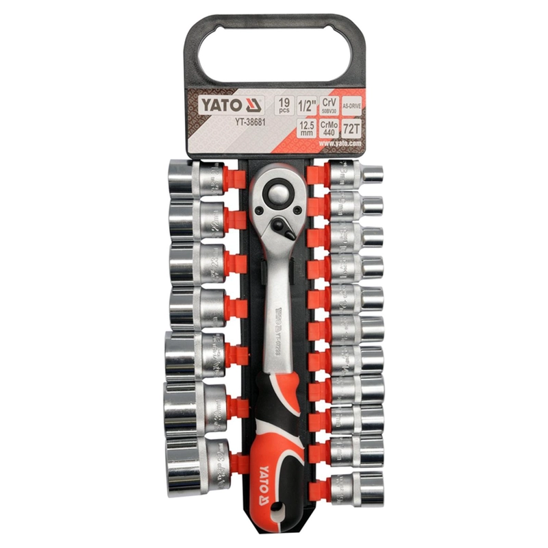JUEGO 19 DADOS CON CHICHARRA YATO YT-38681 1/2'' 8-32MM - 1