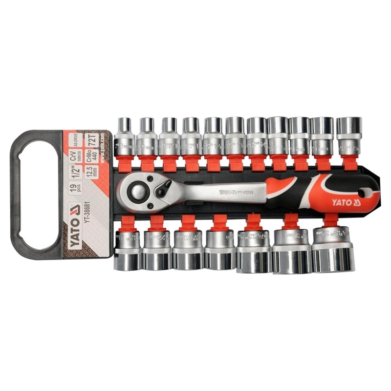 JUEGO 19 DADOS CON CHICHARRA YATO YT-38681 1/2'' 8-32MM - 2